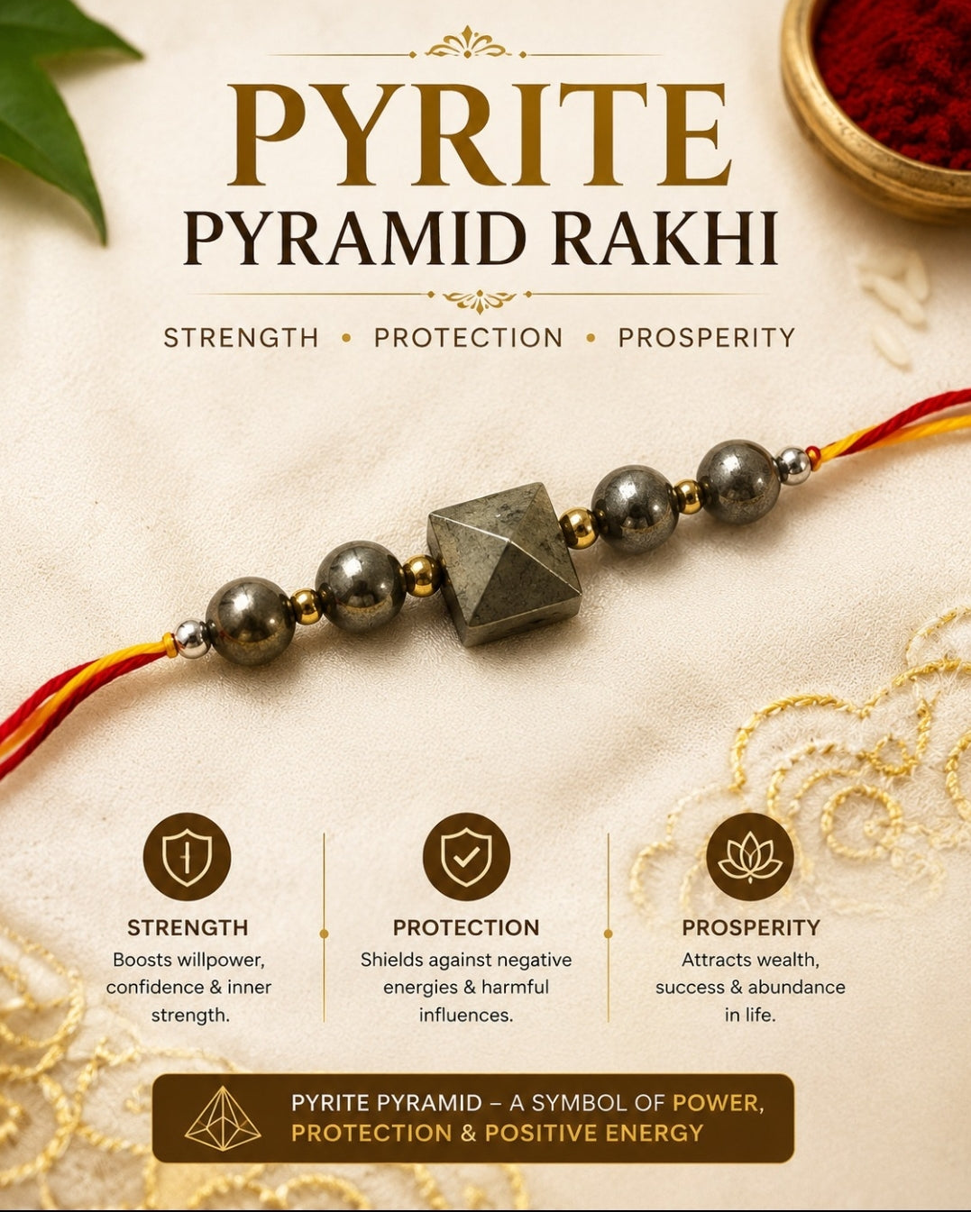 Pyrite Rakhi for Prosperity & Protection | Natural Pyrite Stone Rakhi | RK Store