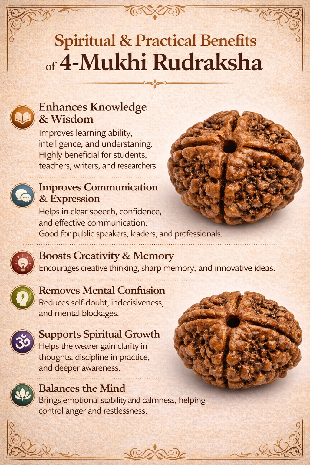 4 Mukhi Rudraksha: The Bead of Wisdom