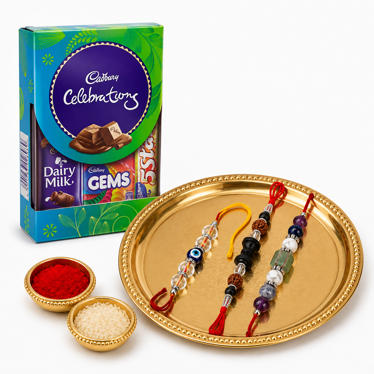 Premium Rakhi Combo Pack of 3 | Evil Eye, Rudraksha & Natural Crystal Designer Rakhi Set