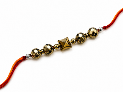 Hematite Golden Rakhi for Brother | Prosperity, Protection & Strength | Handmade Raksha Bandhan Rakhi