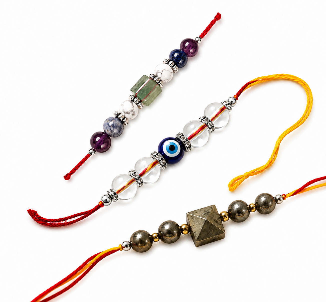 RK Store Divine Designer Rakhi Combo | Pyrite, Evil Eye & Crystal Stone Collection