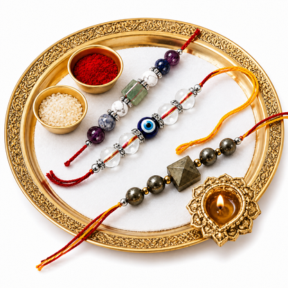 RK Store Divine Designer Rakhi Combo | Pyrite, Evil Eye & Crystal Stone Collection