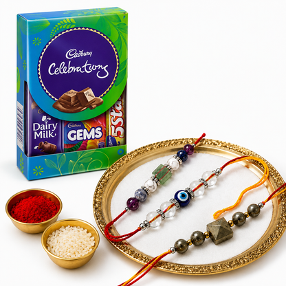 RK Store Divine Designer Rakhi Combo | Pyrite, Evil Eye & Crystal Stone Collection