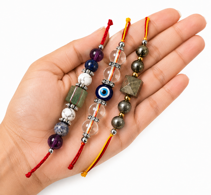 RK Store Divine Designer Rakhi Combo | Pyrite, Evil Eye & Crystal Stone Collection