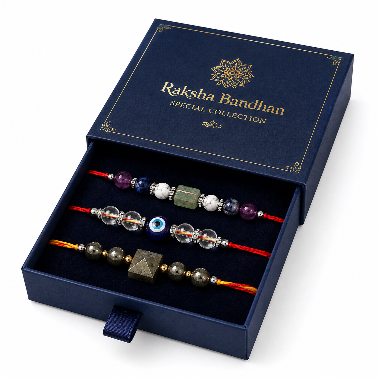 RK Store Divine Designer Rakhi Combo | Pyrite, Evil Eye & Crystal Stone Collection