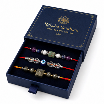 RK Store Divine Designer Rakhi Combo | Pyrite, Evil Eye & Crystal Stone Collection