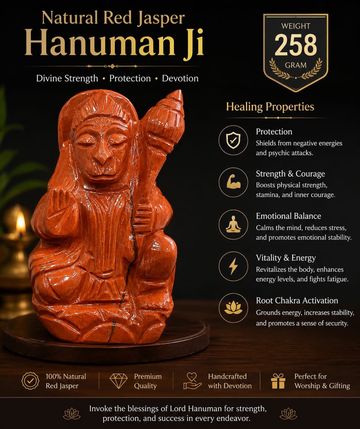 Premium Red Jasper Hanuman Ji Idol – Spiritual Strength, Protection & Devotion