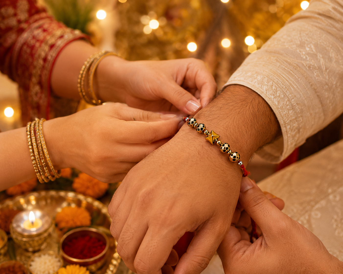 Hematite Golden Rakhi for Brother | Prosperity, Protection & Strength | Handmade Raksha Bandhan Rakhi