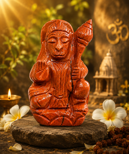 Premium Red Jasper Hanuman Ji Idol – Spiritual Strength, Protection & Devotion