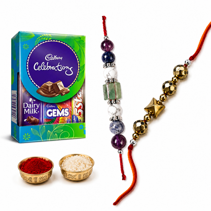 Education & Hematite Rakhi Combo | Premium Spiritual Rakhi Set