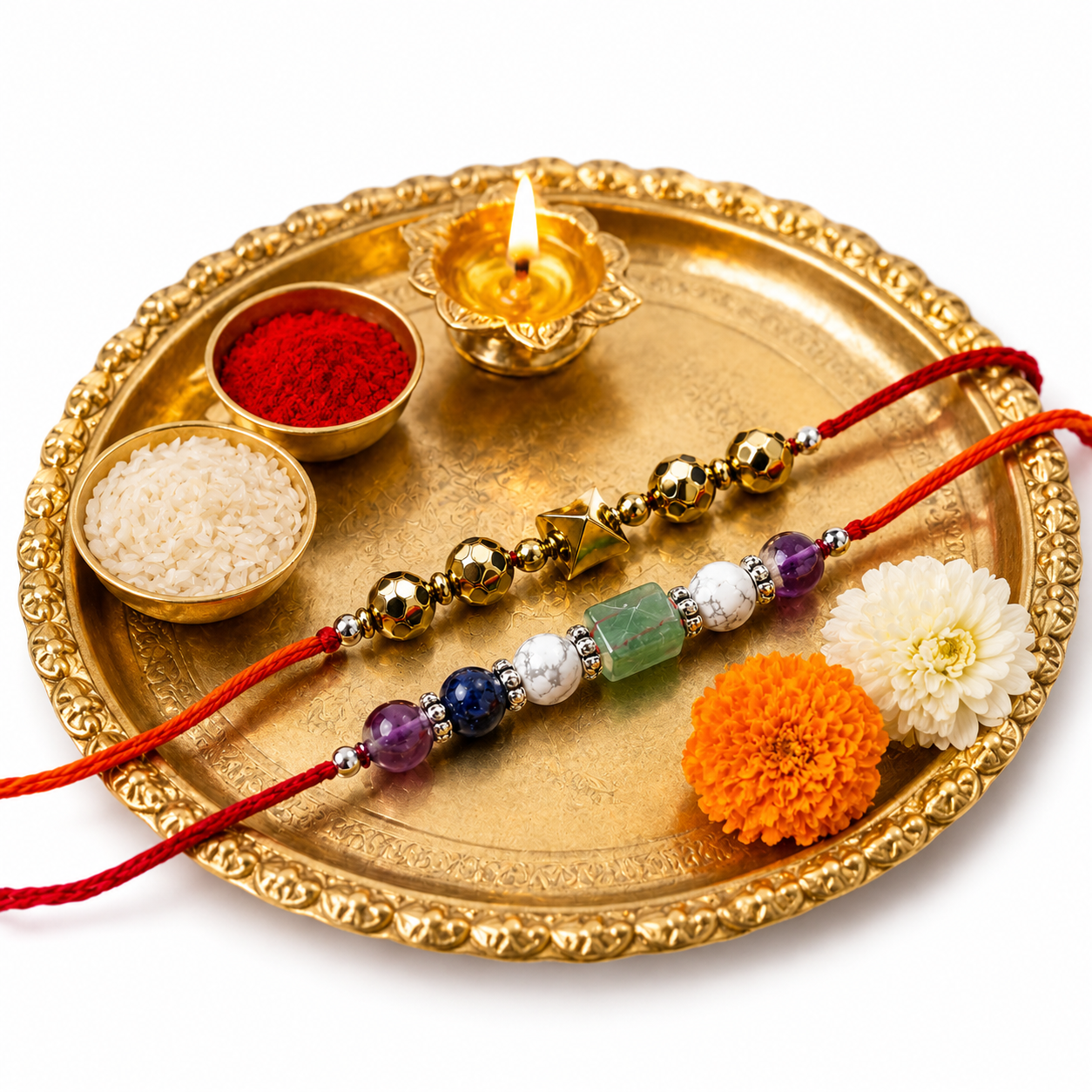 Education & Hematite Rakhi Combo | Premium Spiritual Rakhi Set