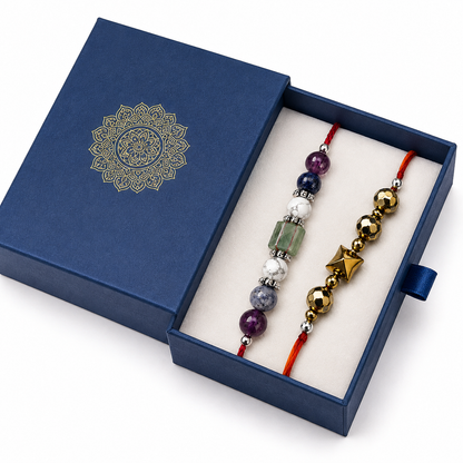 Education & Hematite Rakhi Combo | Premium Spiritual Rakhi Set