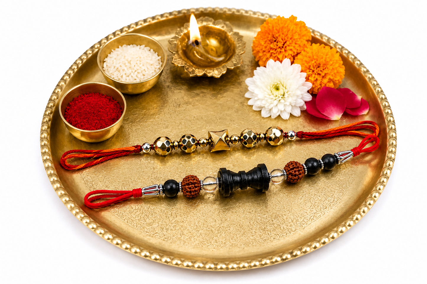 Golden Prosperity Rakhi Combo – Spiritual Protection & Success Rakhi Set