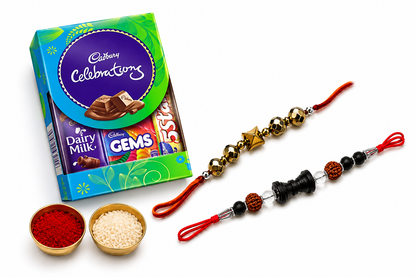 Golden Prosperity Rakhi Combo – Spiritual Protection & Success Rakhi Set