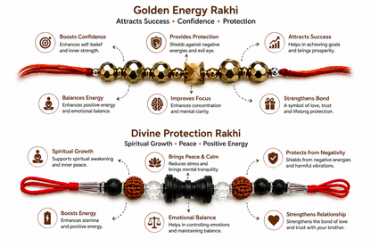 Golden Prosperity Rakhi Combo – Spiritual Protection & Success Rakhi Set