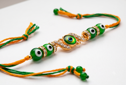 Morpankh (Peacock Feather) Evil Eye Rakhi – Divine Protection & Krishna Blessings