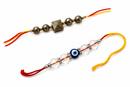 Pyrite & Evil Eye Rakhi Combo | Premium Spiritual Rakhi Set