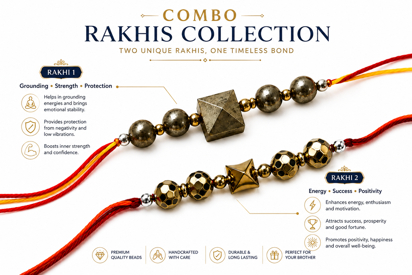 Pyrite & Hematite Rakhi Combo | Premium Spiritual Rakhi Set