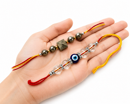 Pyrite & Evil Eye Rakhi Combo | Premium Spiritual Rakhi Set