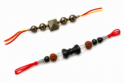 Premium Rakhi Combo Pack of 2 | Golden Pyrite & Rudraksha Designer Rakhi Set