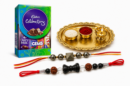 Premium Rakhi Combo Pack of 2 | Golden Pyrite & Rudraksha Designer Rakhi Set