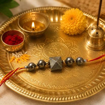 Pyrite Rakhi for Prosperity & Protection | Natural Pyrite Stone Rakhi | RK Store
