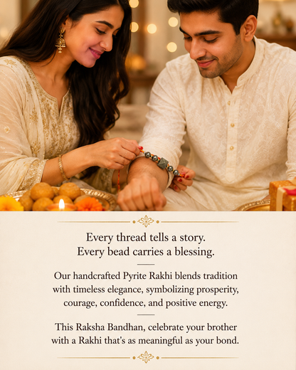 Pyrite Rakhi for Prosperity & Protection | Natural Pyrite Stone Rakhi | RK Store