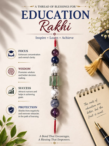 Education Rakhi for Brother | Focus, Wisdom & Success Natural Stone Rakhi