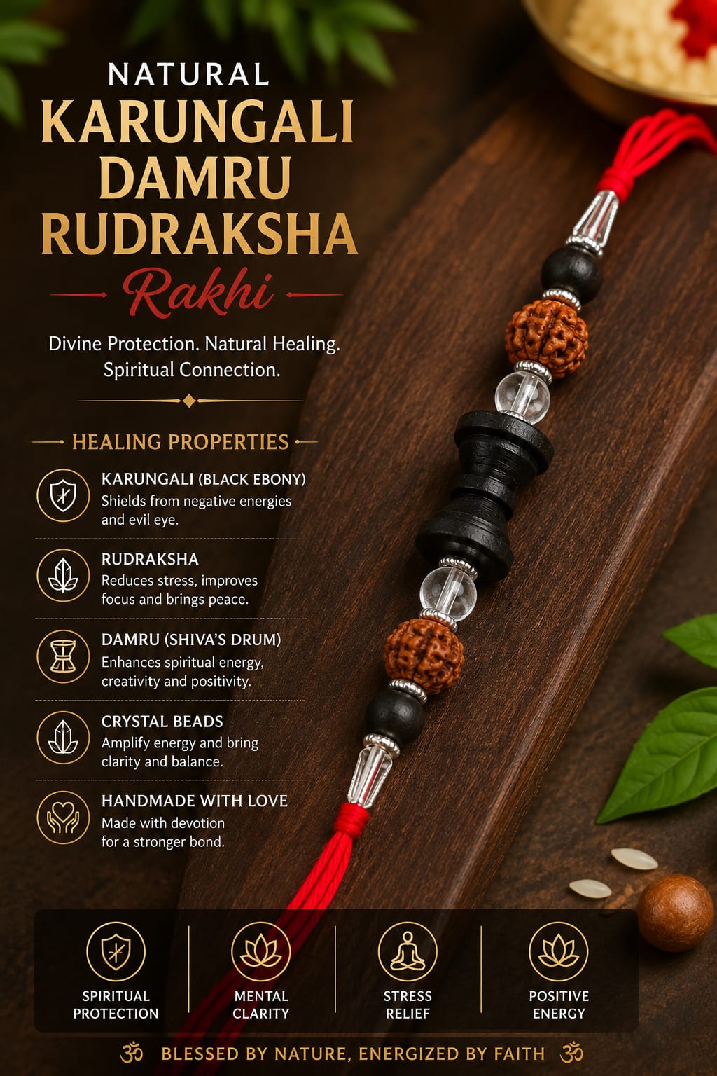 Karungali & Rudraksha Rakhi – Sacred Protection, Strength & Divine Blessings | RK Store