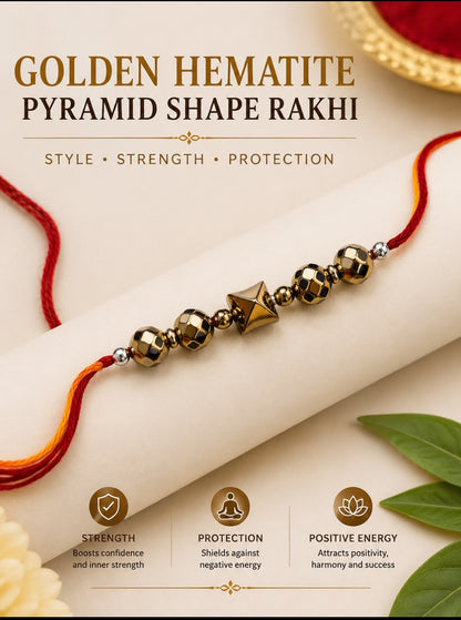 Hematite Golden Rakhi for Brother | Prosperity, Protection & Strength | Handmade Raksha Bandhan Rakhi